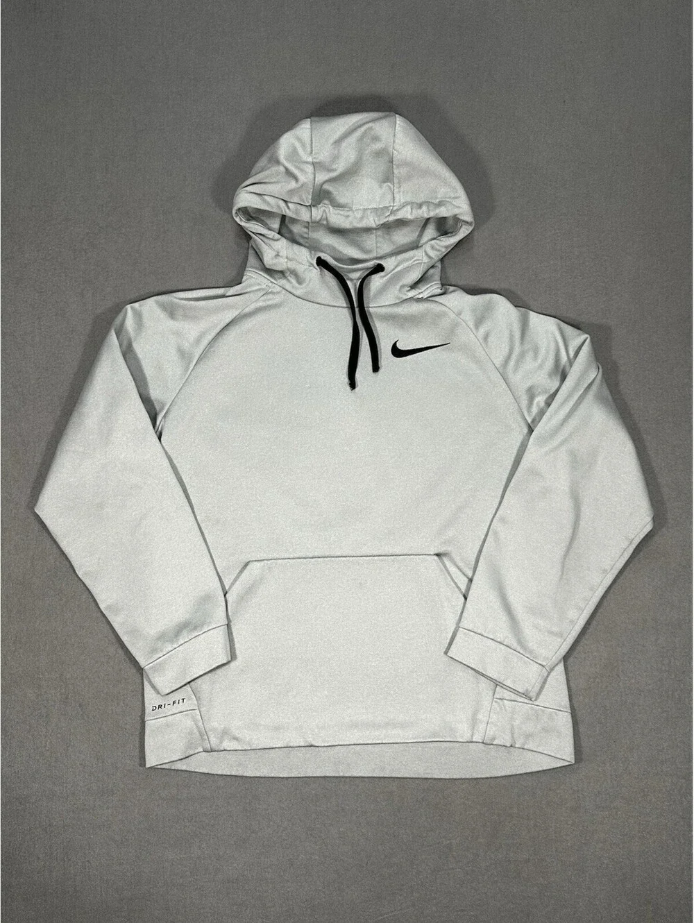 Nike Dri Fit Womens Medium Hoodie Gray Pullover Swoosh Athletic Sweatshirt
